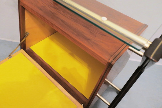Image 1 of Italian Bar Cart with Canary Yellow Interior and Light, 1960s