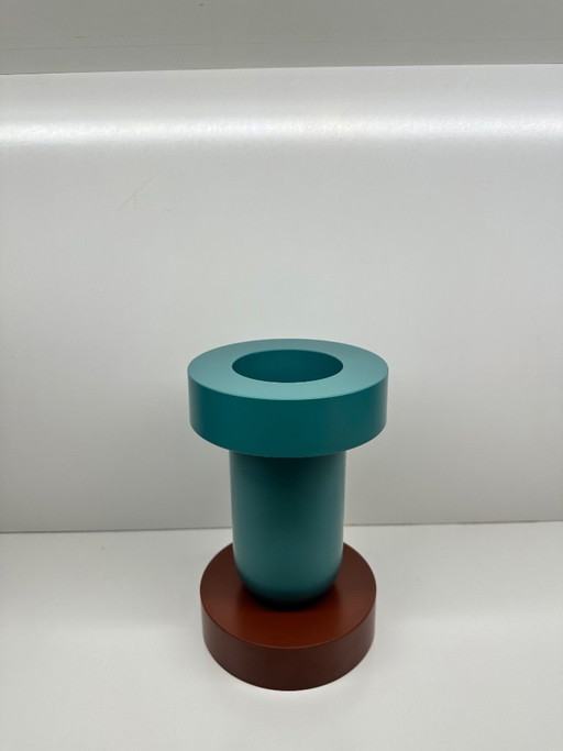 Mirto Ettore Sottsass vase for Marutomi Japan 1997 Lacquered plastic Blue Grey Brick Signed