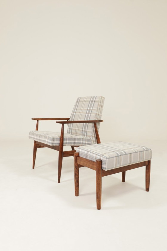 Image 1 of Set vintage di poltrona e poggiapiedi Tartan Royal Design Stile metà secolo, 1960