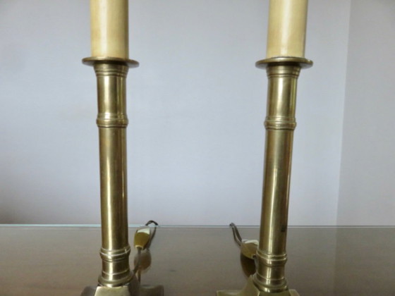 Image 1 of Coppia di lampade in bronzo dorato in stile Impero, Maison Lucien Gau, Parigi