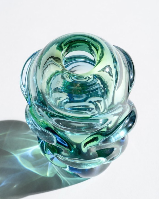 Image 1 of Zeldzaam sculpturaal Tsjechisch glas "Propeller" vaasduo Jan Beránek & Jan Kotík