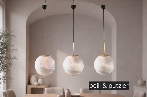 Set of three globe pendant lamps by Peill & Putzler.