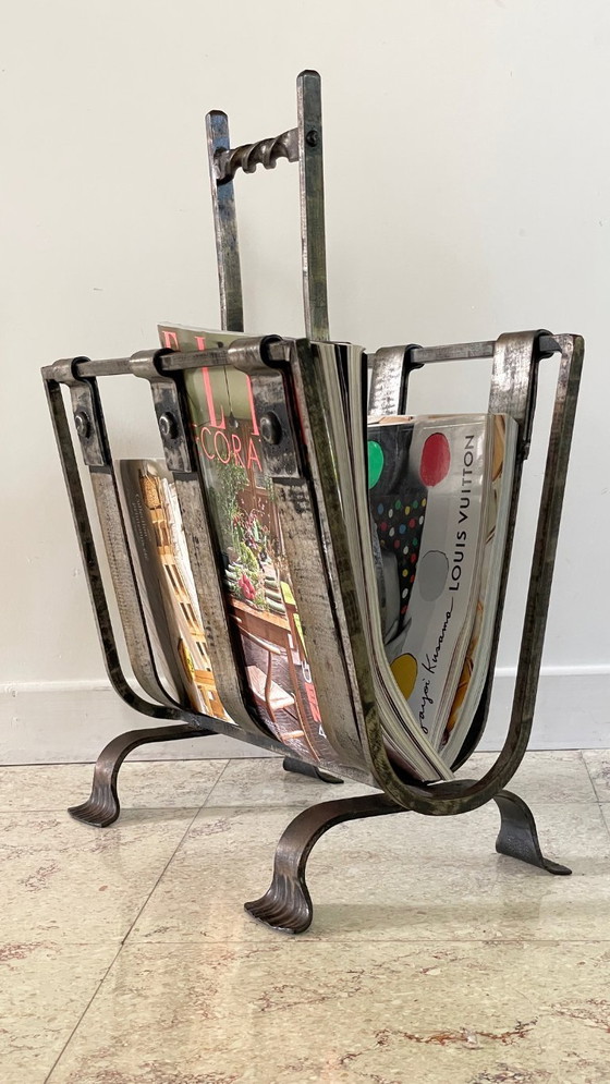 Image 1 of Vintage Brutalist Steel Magazine Rack