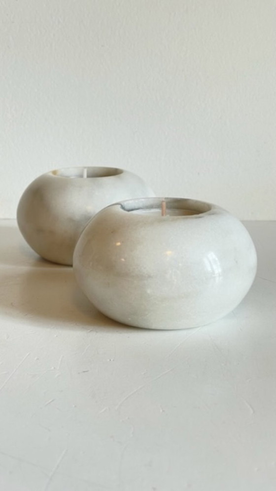 Image 1 of 2 MARBLE Ball Tealight Holders from the 70s