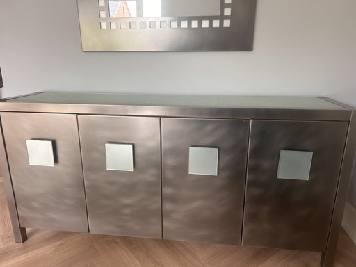 Beautiful designer stainless steel sideboard with matching mirror