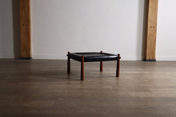 Image 1 of Table d'appoint Percival Lafer MP-81 en cuir noir, Brésil, années 1970