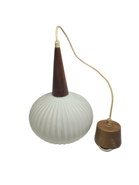Postmodern Pendant Lamp, Germany, 1960s – Glass, Wood (photo 3 of 9)