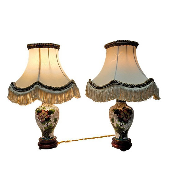 Image 1 of 2 vintage cloisonné table lamps