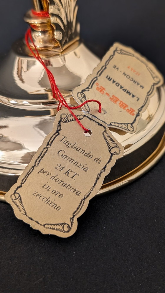 Image 1 of Refined Pair of Murano Calla Lamps, Vintage New Old Stock, 24kt Gold