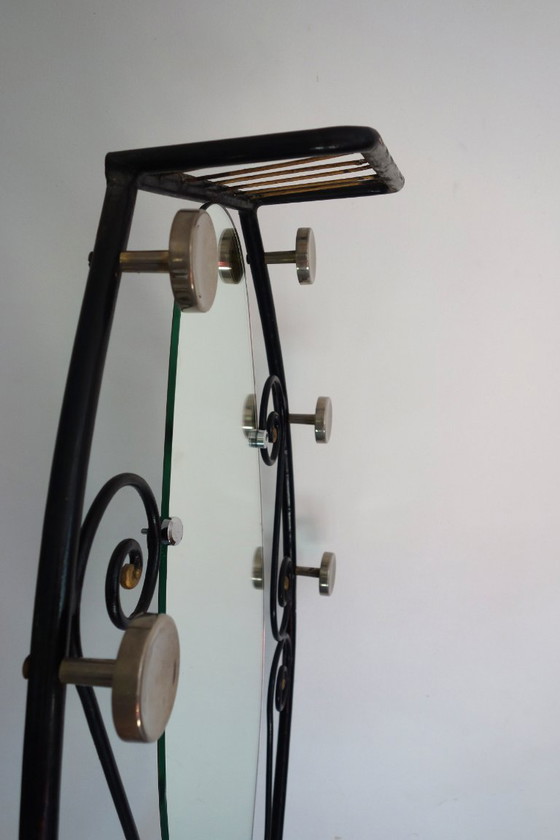 Image 1 of Art Deco Iron Coat Rack with Mirror, 1930s