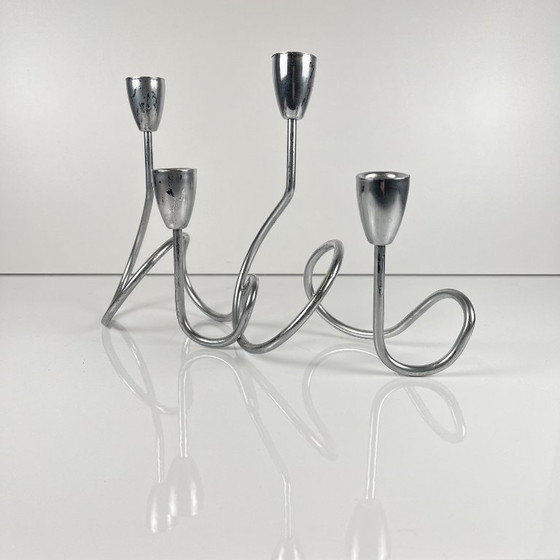 Kandelaar "loop"-stijl, 2000, van verchroomd metaal, Kandelaars en kaarsen, Zilver, Modern (foto 6 van 8)