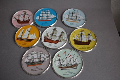 Maritime metal coasters for glasses No. 1 to 8 Pittjes sailing ship series