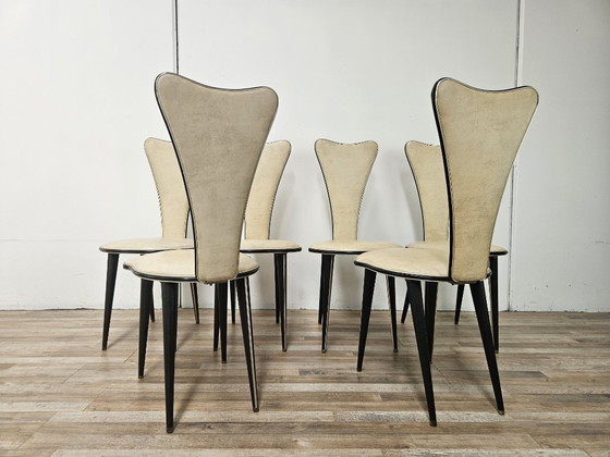 Set van zes mid-century moderne eetkamerstoelen van Umberto Mascagni – Wood (photo 3 of 16)