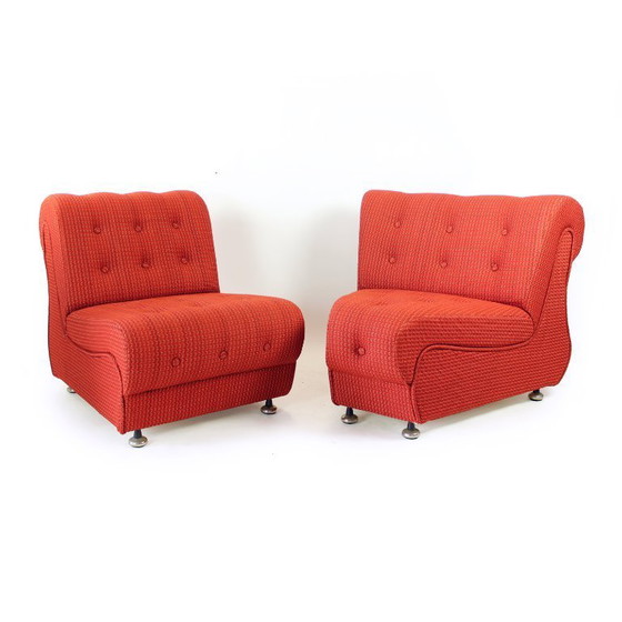Image 1 of Vintage Space Age Modular Or Sectional Curved Sofa In Original Red Fabric, Tatra Czechoslovakia 1970s