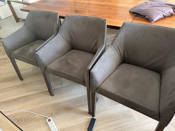 6 Leolux Pyrite Eetkamerstoelen Grijs – Esszimmerstühle, Leather, Wood (photo 4 of 6)