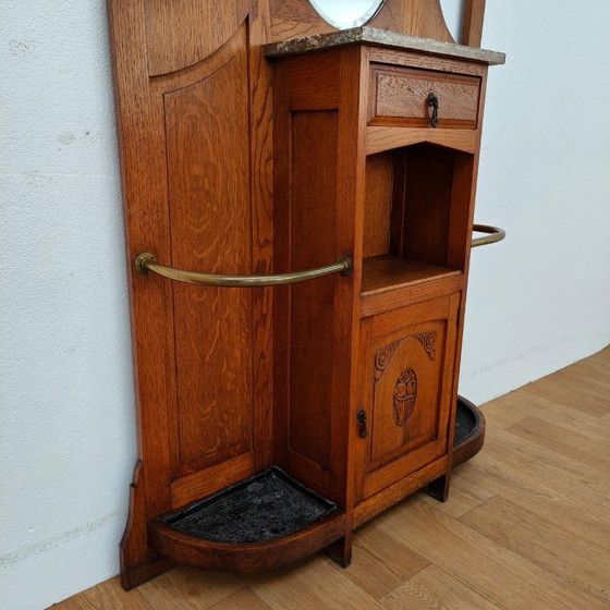 Antiker Kleiderständer Flurmöbel Stehender Kleiderständer Mit Spiegel – Marble, Copper (photo 11 of 13)