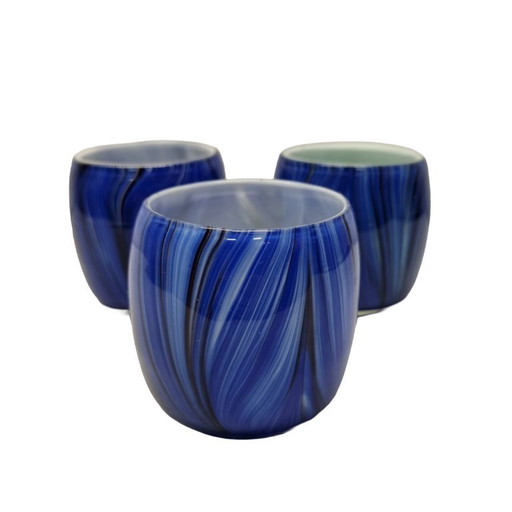 3 vintage cobalt blue tea light holders