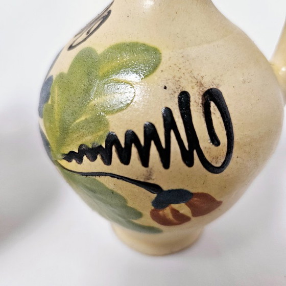 Image 1 of Hungarian Folk Art Pottery | 2 Pcs Set Vintage Traditional HandPainted Floral Ceramic Jugs Pitchers Vases