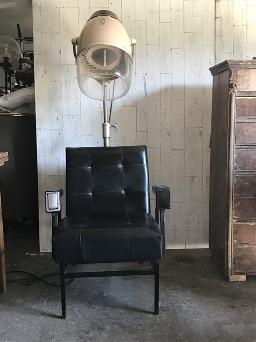 Mid-Century Leder & Metall Friseurstuhl Drehstuhl, 1960er