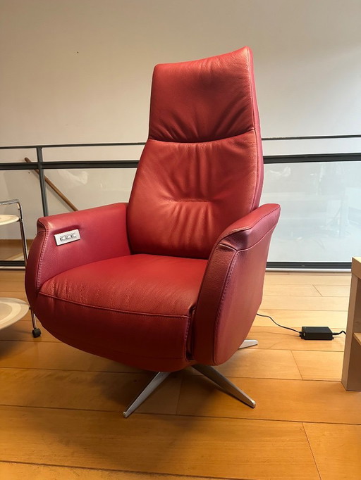 Fauteuil inclinable électrique de luxe en cuir rouge – avec garantie et facture