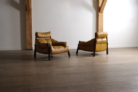 Image 1 of Percival Lafer MP-81 lounge chairs in yellow leather, Brazil 1970s