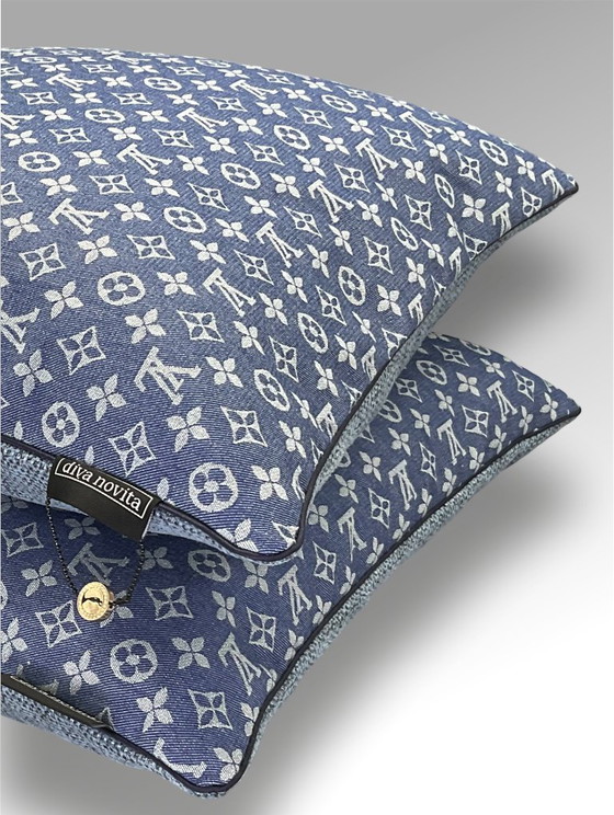 Image 1 of Louis Vuitton - Set of 2 new pillows made of Louis Vuitton cotton jeans