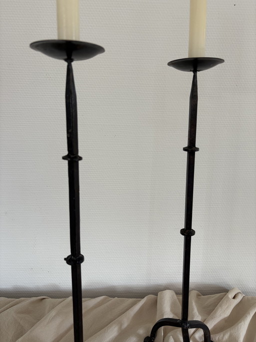 Vintage Cast Iron Set of Candle Holders Made in India, H50cm