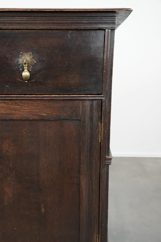 Image 1 of Rare English antique 2-door cabinet from the early 18th century with ball feet