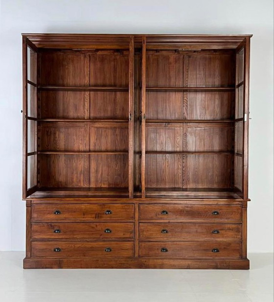 Eichholtz Sideboard - Bookcase - Display cabinet - solid oak cabinet Flamant, Wood, Glass, Brown, Klassiek (photo 4 of 15)