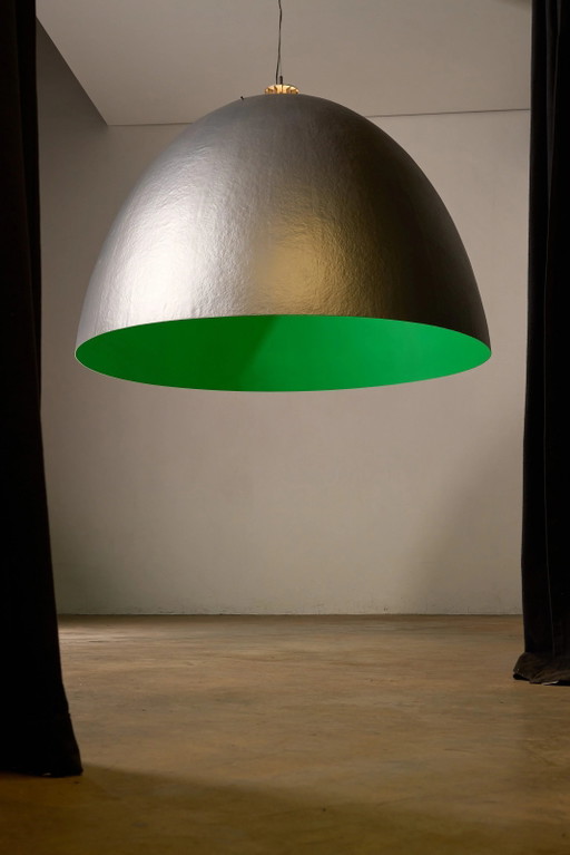 XXL Dome' Silver and Green Pendant Lamp by Ingo Maurer, Germany, 1990s