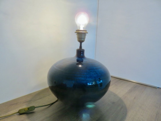 Image 1 of Impressive lamp in iridescent blue ceramic with green gradients, France, circa 1960