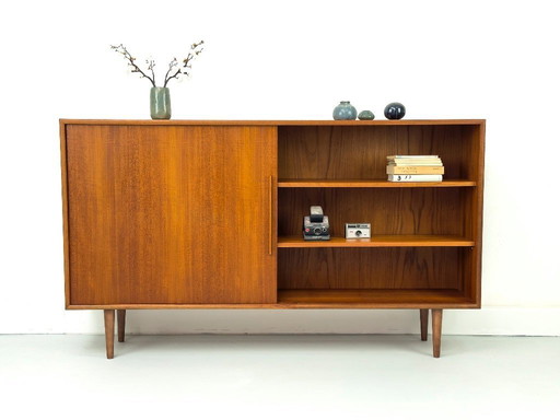 Teak highboard with sliding door, 1960s