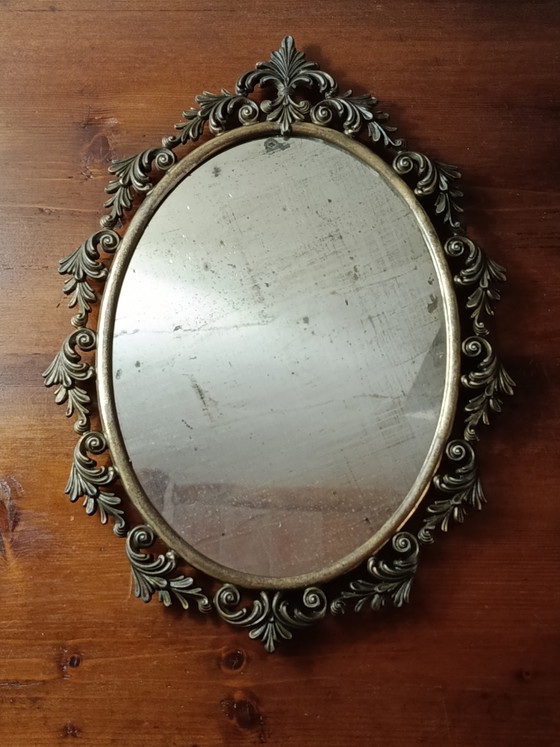 Specchio Ovale Vintage Anni '50/'60 In Ottone Stile Barocco 30x24 Cm – Brass, Bronze (photo 3 of 6)