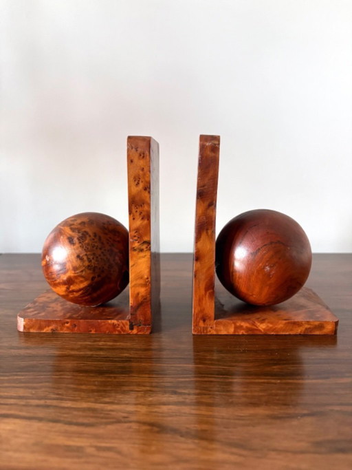 Fermalibri vintage in stile Bauhaus Art Deco in radica di noce. – decoratieve objecten, Wood (photo 2 of 6)