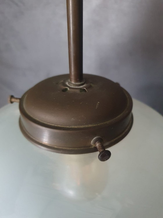 Image 1 of Lampe suspendue conique en verre Vintage Art Deco avec fixation
