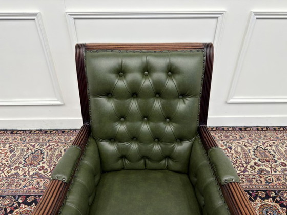Classic English Chesterfield Office Armchair – Leather, Wood (photo 6 of 7)