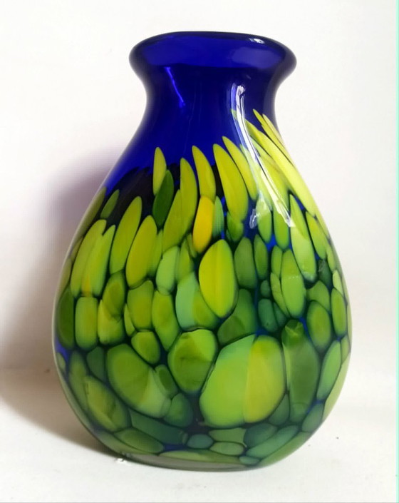 Cobalt Blue Vase with Makora Yellow Inclusion, Height 33 cm – Glass (photo 8 of 13)