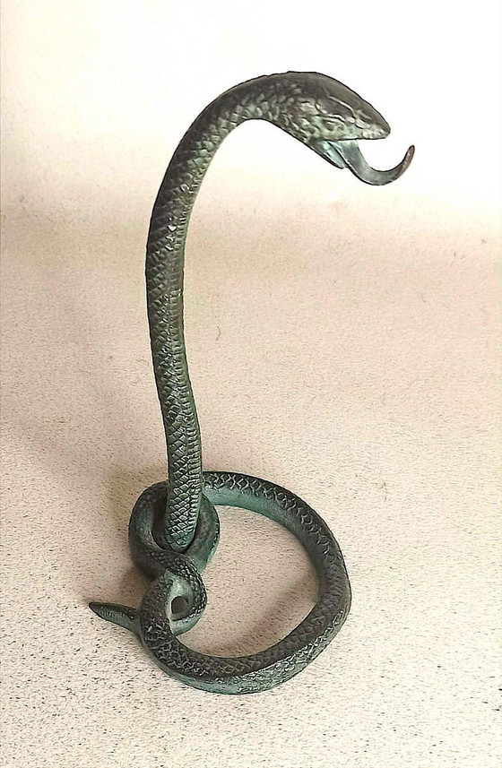 Image 1 of Cobra Bronze Pocket Watch Holder by Edgar Brandt, Art Deco Style