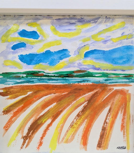 Image 1 of EXMOUTH TOWARDS DAWLISH SEASCAPE PAINTING PAPER NIGEL WATERS ART FRAMED