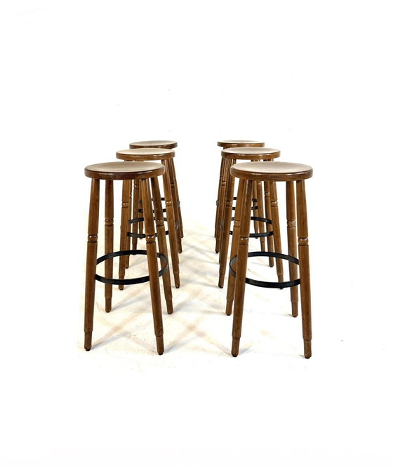 Image 1 of Set of 6 Brutalist bar stools '60