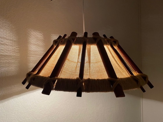 Image 1 of Suspension en bois et jute, style scandinave vintage, années 1960