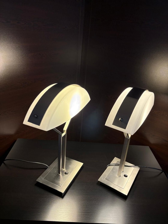 Une paire de Lampes de Peters Design-Allemagne, milieu du siècle., Métal, Plastique, Blanc (photo 6 sur 9)