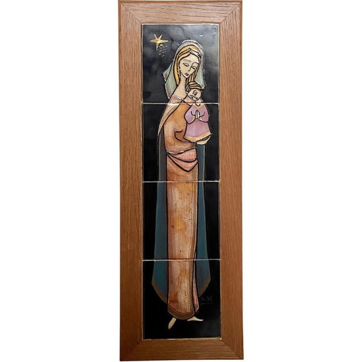 Carreau religieux vintage "Madone et enfant" par Mcm, 1970