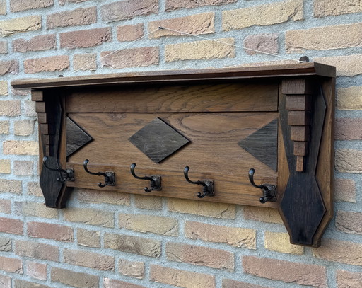 Amsterdam School Coat Rack | ca. 1920 | Solid Oak | A Real Eye-Catcher