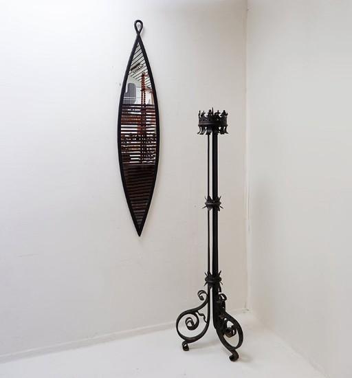 Grote Italiaanse smeedijzeren kroonluchter met kroonmotief - 19e eeuw