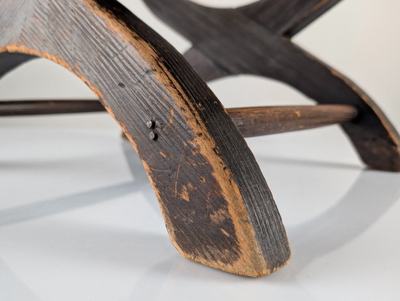 Image 1 of Sgabello curule coloniale spagnolo in pelle e ferro battuto, Messico, anni '40