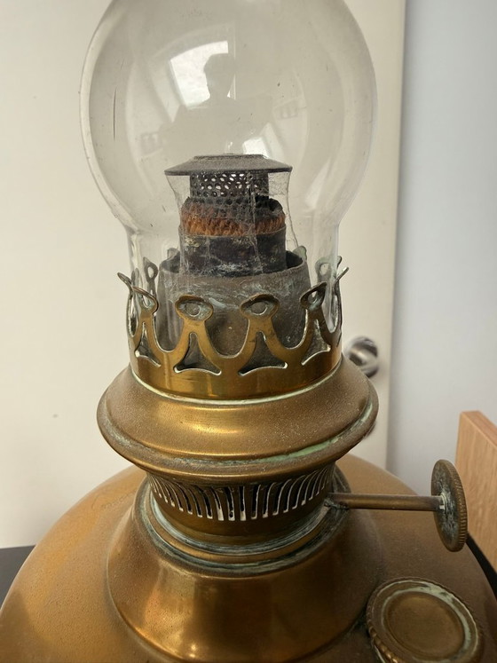 Lampe Belge – Lempereur & Bernard, Tafellampen, Glass, Copper (photo 7 of 7)