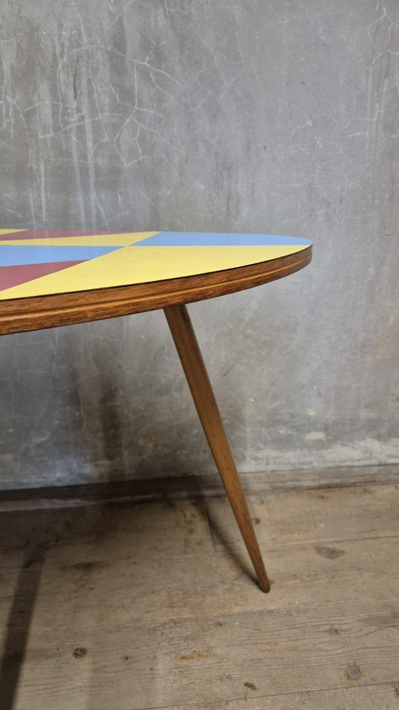 Image 1 of Czechoslovak Brussels Style Oak and Colored Umakart Table, 1950s