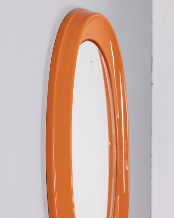 Image 1 of Specchio da parete vintage anni 70 in plastica arancione design Italiano