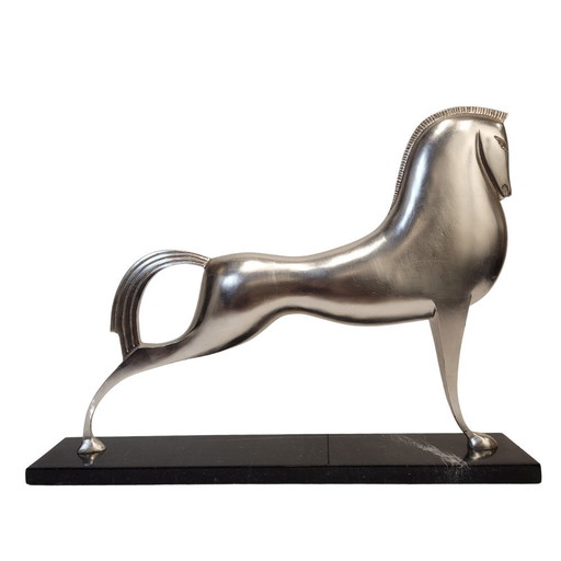 “Caballo”, Metal Plateado y Mármol, Boris Lovet-Lorski, Estilo Art Déco, 70’s - Estados Unidos